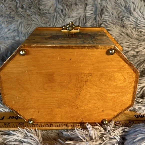 Vintage wooden handbag with lucite handle. Anton Pieck Mid century